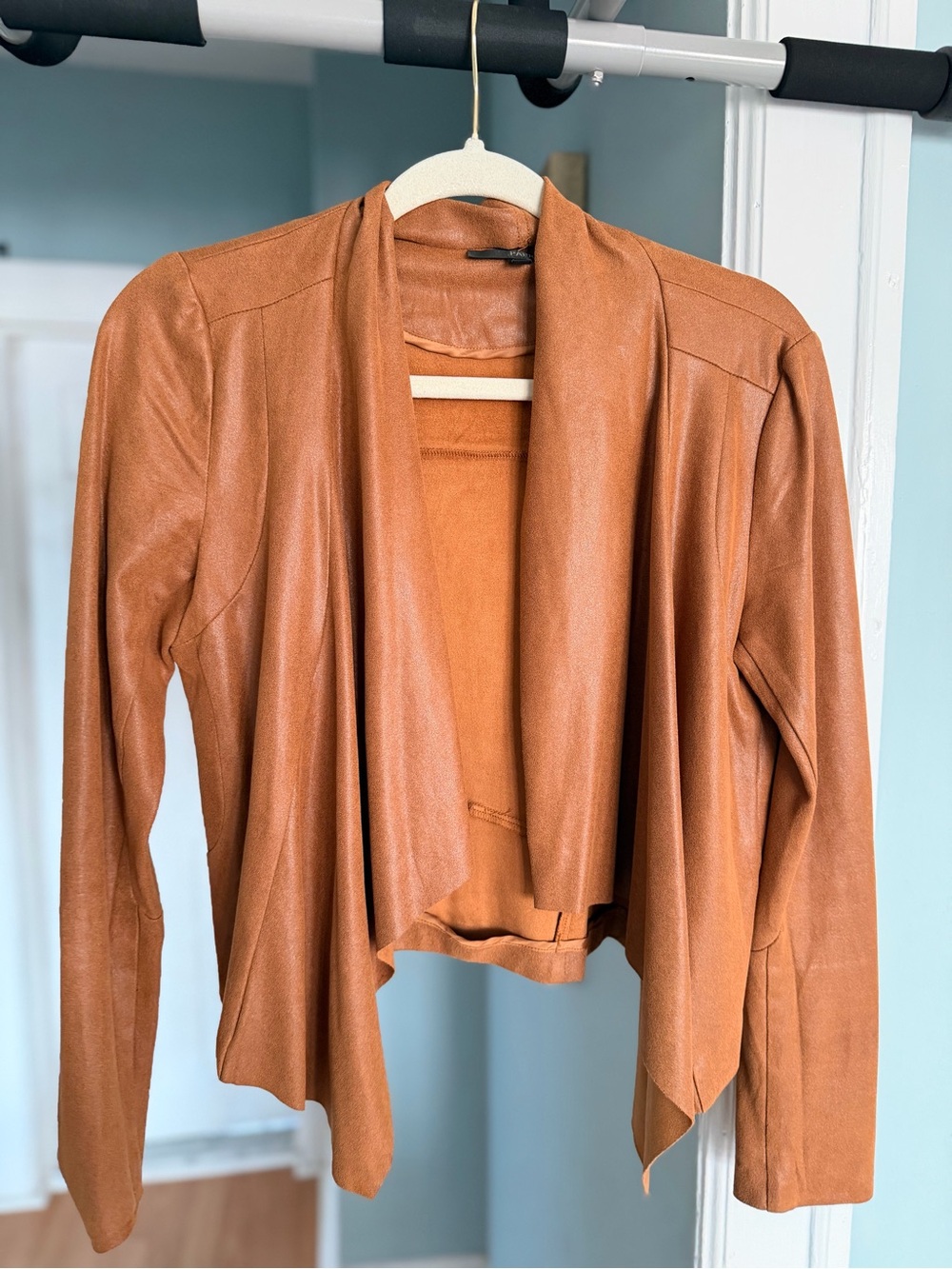 Paprika Open-Front Faux Leather Jacket in Cognac Brown